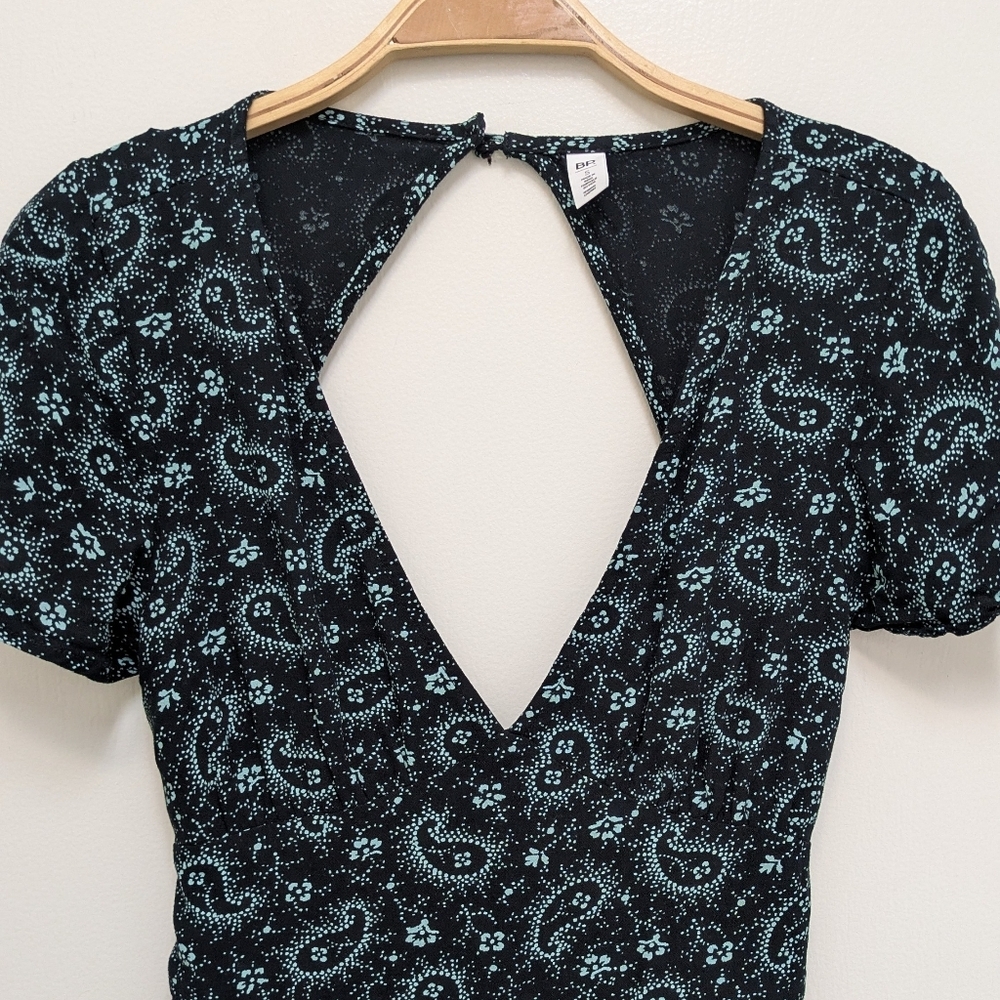 BP Deep V Neck Low Back Paisley Patterned Mini Dress Festival  Small - Picture 5 of 7